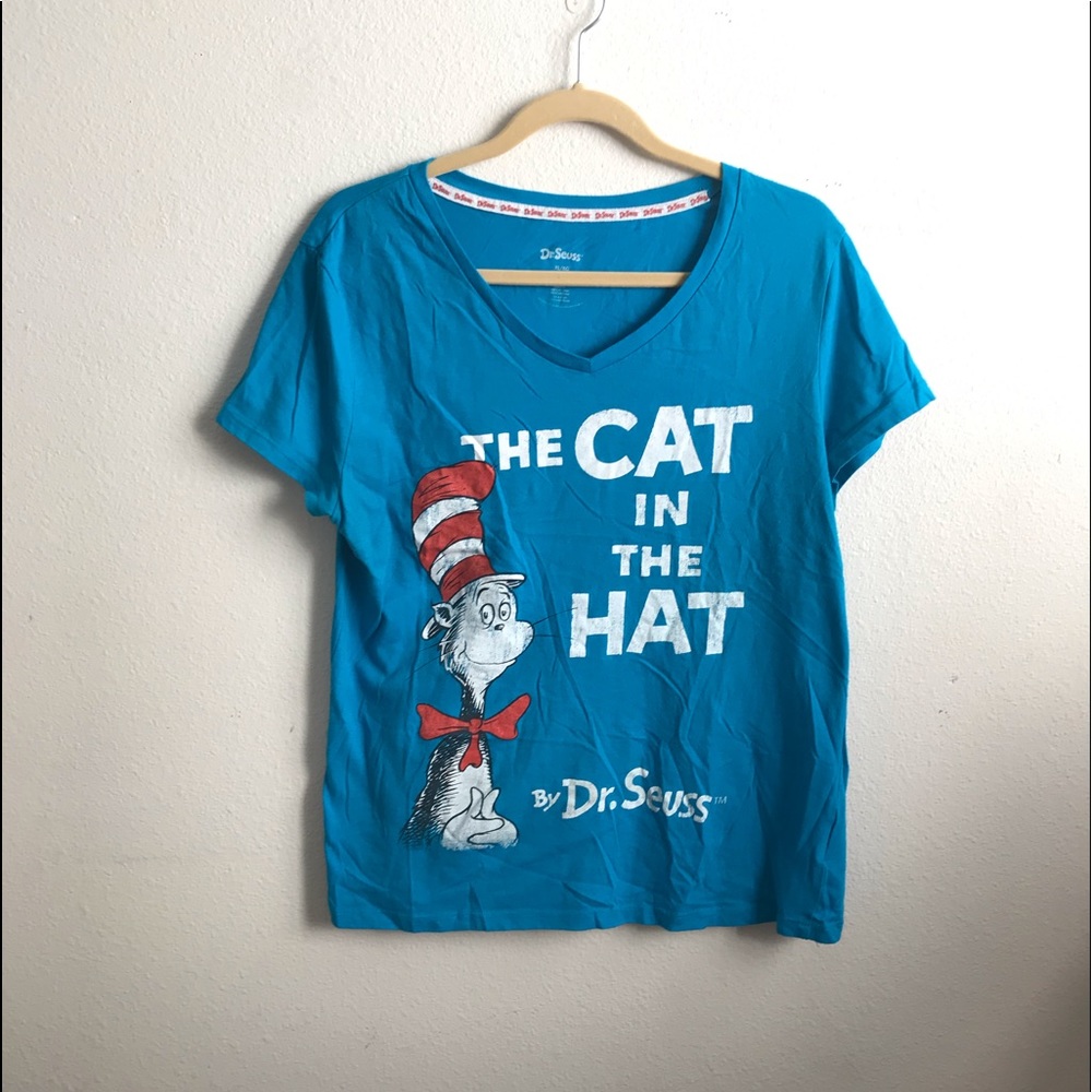 Dr. Seuss XL Fitted Blue Worded Short Sleeve Tee